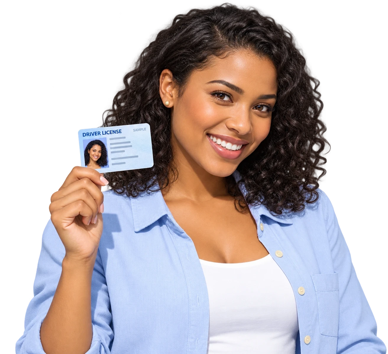 Smiling student showing her new driver’s licence